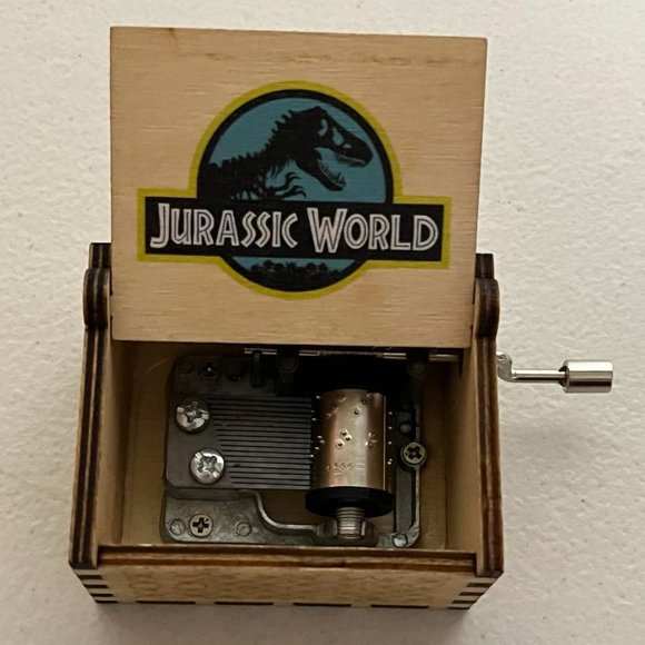 Jurassic World Neon Logo Wooden Hand Crank Music Box Musical Park - Picture 1 of 9